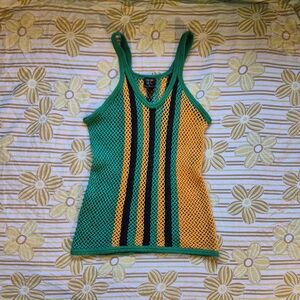 Mesh Stripe Racerback Tank Top in Green and Yellow